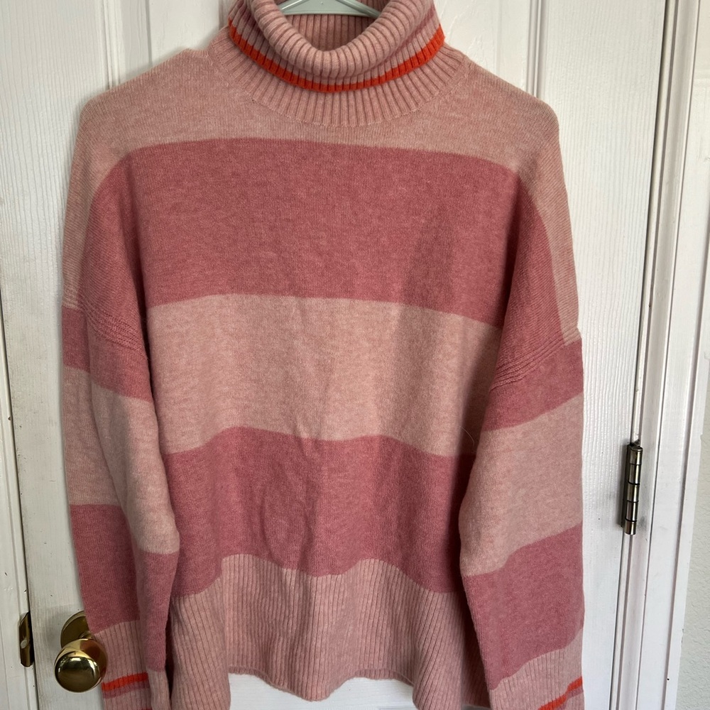 J.Crew Pink Color Block Turtleneck Marino Wool/Alpaca Blend Women’s Size…
